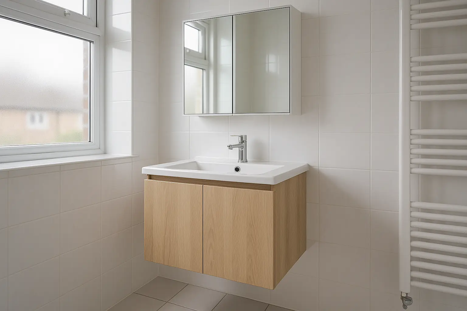 Bathroom cabinet installation example