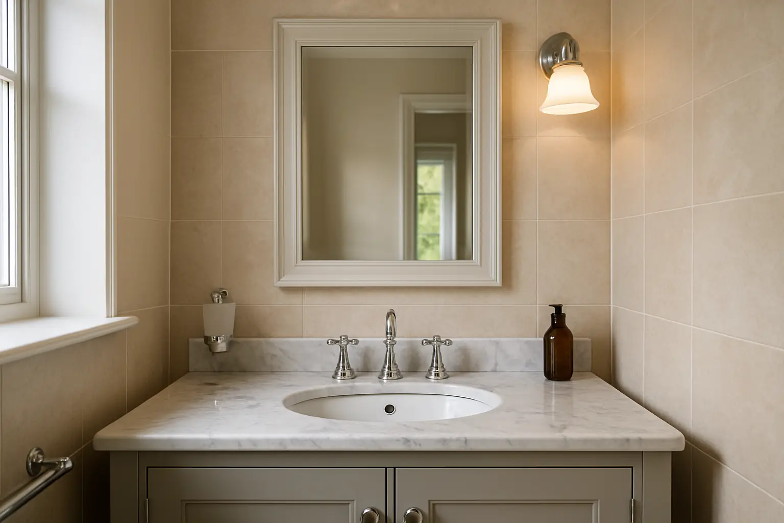 Bathroom vanity and mirror detail